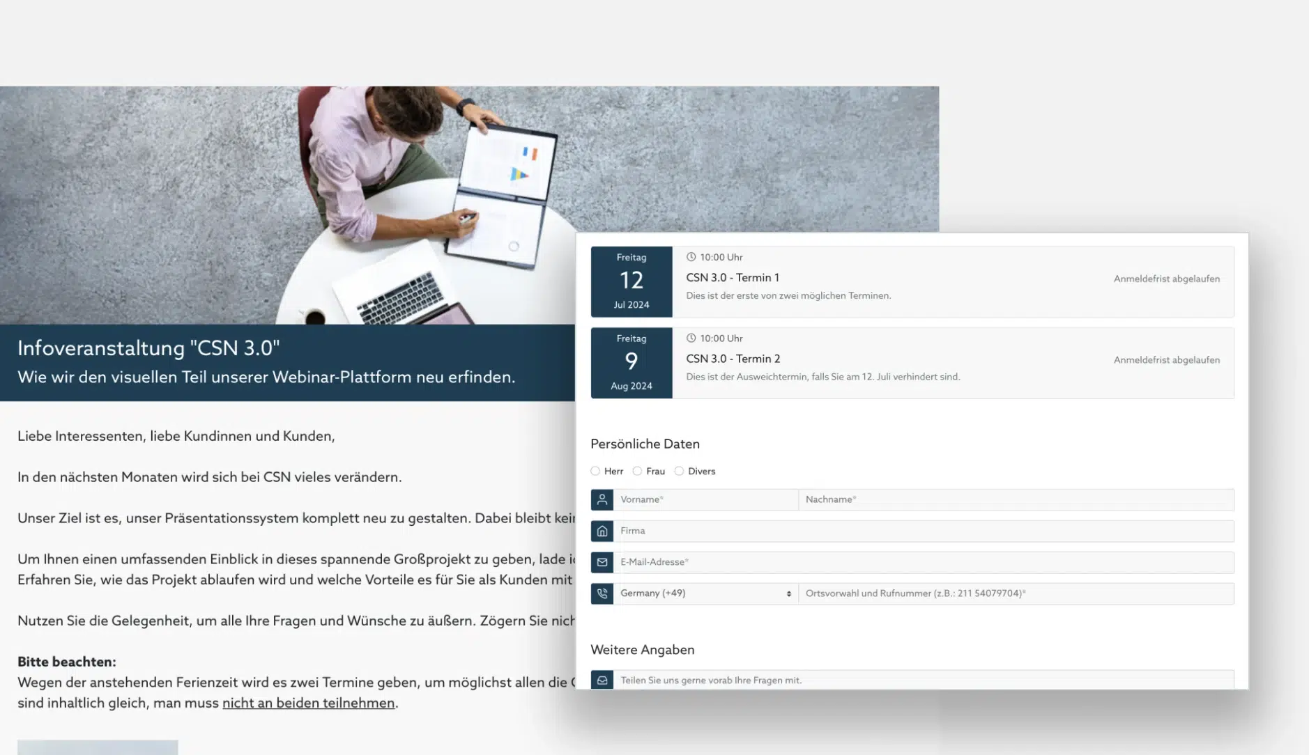Webinar Termin bewerben